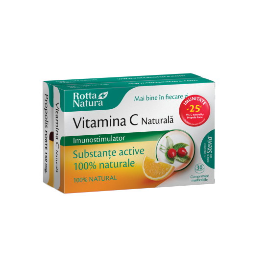 Vitamina C naturală 30 capsule + Propolis forte 150mg, 30 capsule, Rotta Natura