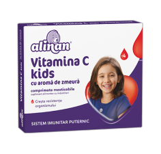 Alinan Vitamina C pentru copii cu aroma de zmeura, 20 comprimate, Fiterman Pharma