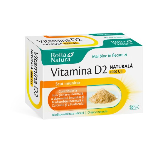 Vitamina D2 naturală, 1000ui, 30 capsule, Rotta Natura
