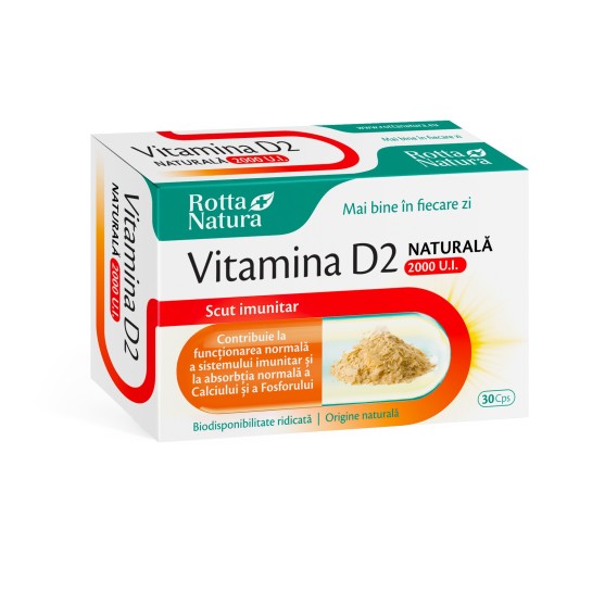 Vitamina D2 naturală, 2000ui, 30 capsule, Rotta Natura