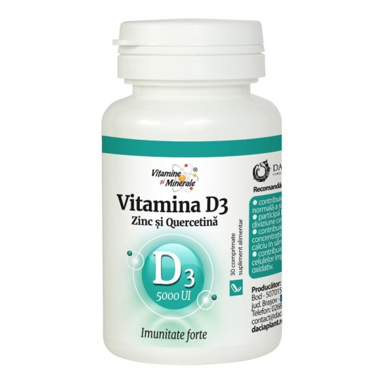 Vitamina D3 5000ui Zinc si Quercetină, 30 comprimatre, Dacia Plant