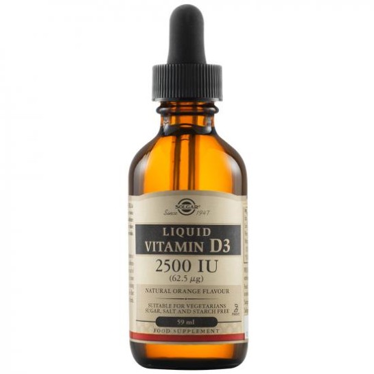 Vitamina D3 lichidă 2500 UI 62,5 mcg cu aroma de portocală, 59 ml, Solgar
