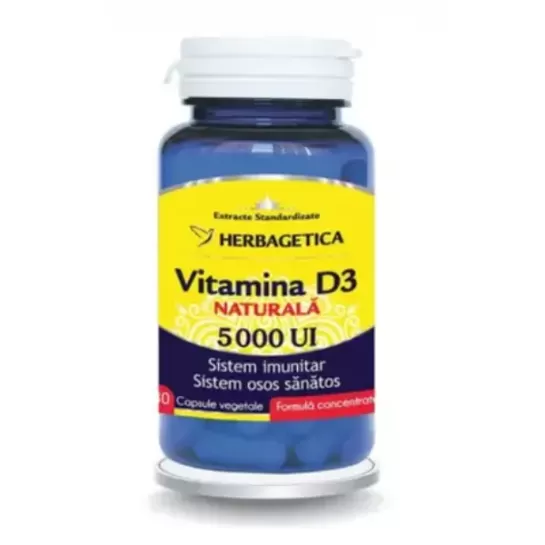 Vitamina D3 naturală 5000 UI, 30 capsule, Herbagetica