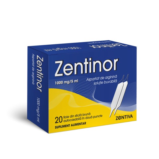 Zentinor, 20 fiole buvabile, Aspartat de Arginină 1000mg/5ml, Zentiva