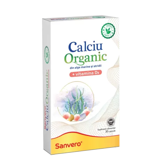 Calciu Organic din alge si stridii  + Vitamina D3, 30 capsule, Sanvero