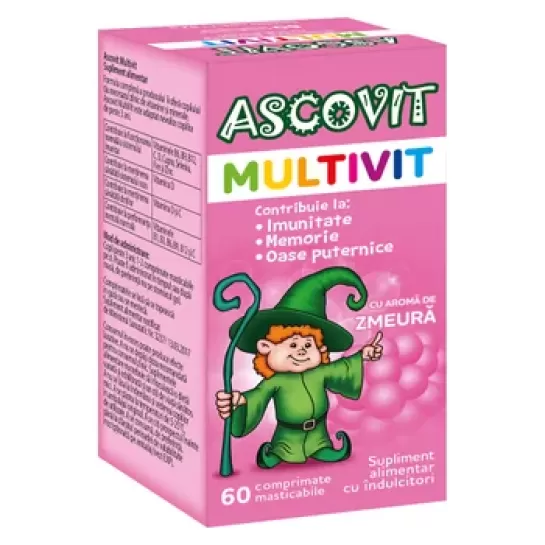 Ascovit Multivit cu aroma de zmeura, 60 comprimate masticabile, Perrigo