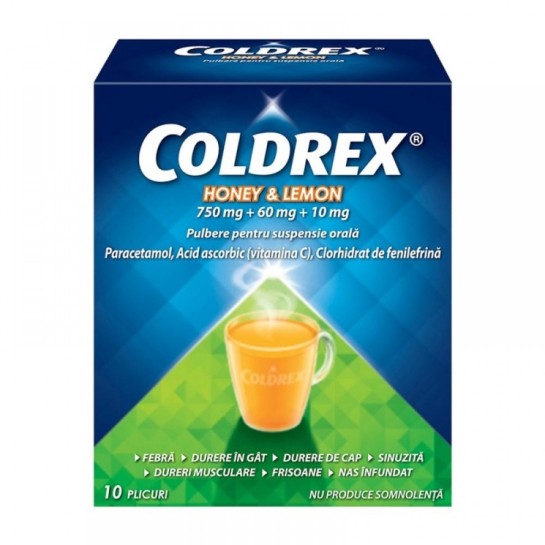 Coldrex Honey & Lemon, pulbere pentru suspensie orală, 10 plicuri, Perrigo