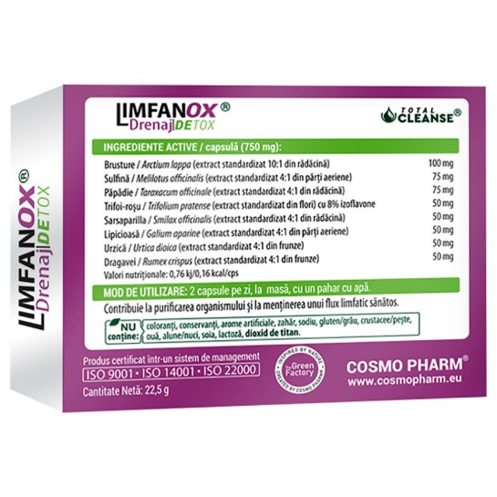 Limfanox Drenaj Detox, 750mg, 30 capsule, Cosmopharm