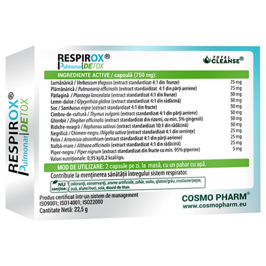 Respirox pulmonar detox, 750,mg, 30 capsule, Cosmopharm