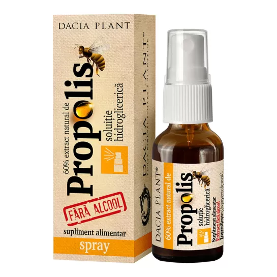 Spray cu extract natural de propolis fara alcool, 20ml, Dacia Plant 