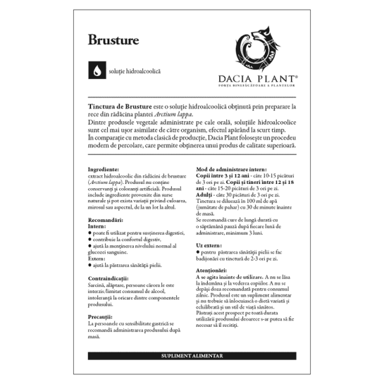 Tinctura de Brusture, 50ml, Dacia Plant