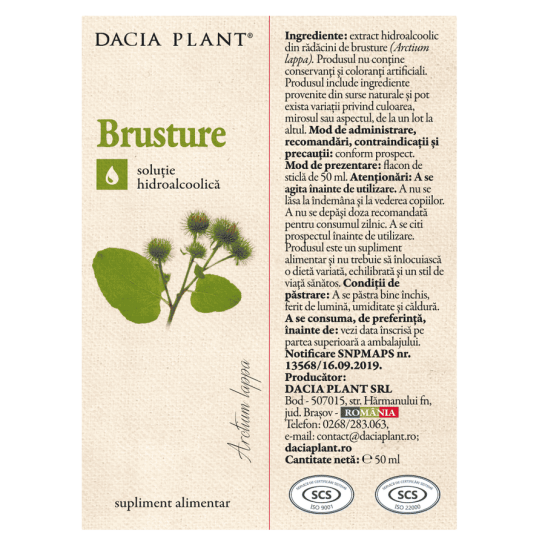 Tinctura de Brusture, 50ml, Dacia Plant