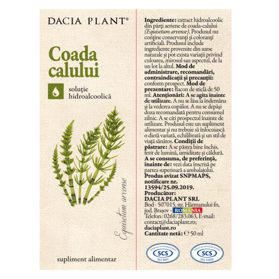 Tinctura de Coada Calului, 50ml, Dacia Plant 