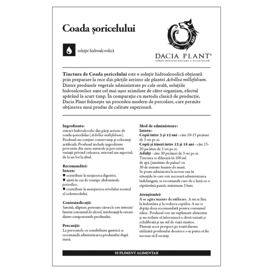 Tinctura de Coada Soricelului, 50ml, Dacia Plant