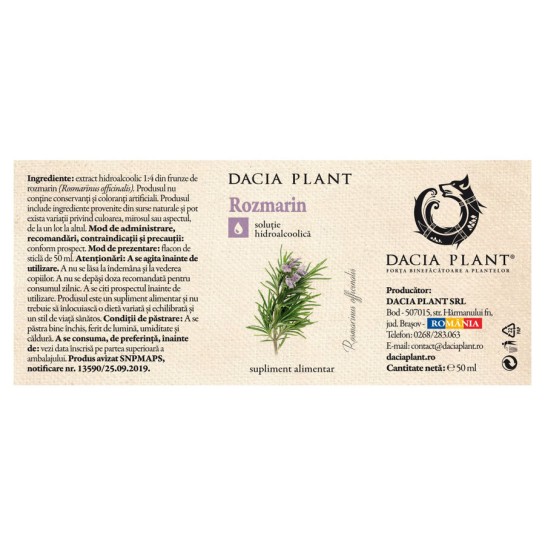 Tinctura de Rozmarin, 50ml, Dacia Plant 