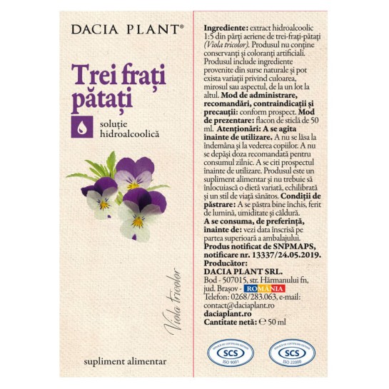 Tinctura de Trei Frati Patati, 50ml, Dacia Plant