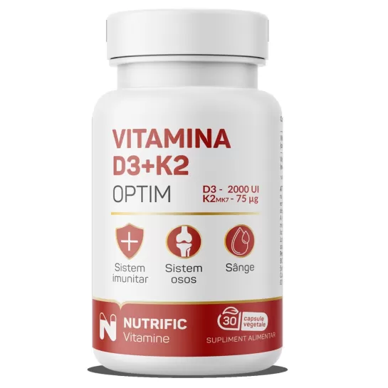 Vitamina D3 2000 UI + K2 75mcg Optim, 30 capsule vegetale, Nutrific