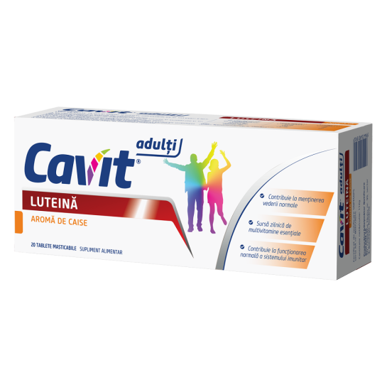 Cavit adulti luteina cu aroma de caise, 20 comprimate masticabile, Biofarm 