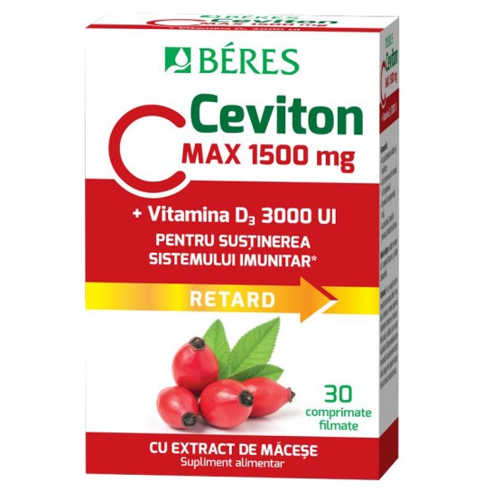 Ceviton C max 1500mg + Vitamina D3 3000UI, 30 comprimate filmate, Beres