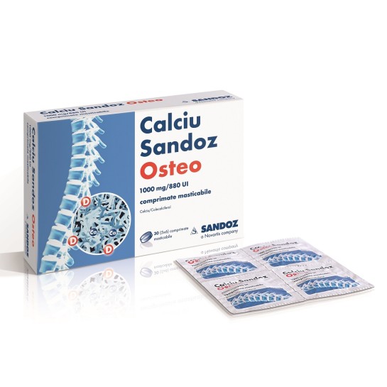 Calciu Sandoz Osteo, 1000mg/880UI, 30 comprimate masticabile, Sanphasrl