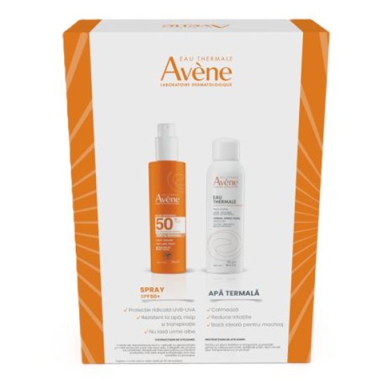 Avene Spray pentru protectie solara cu SPF 50, 200ml + Apa termala spray 150ml