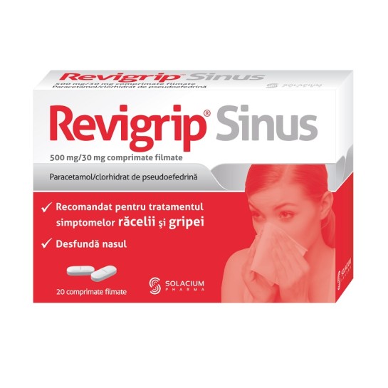 Revigrip Sinus, 500mg/30mg, 20 comprimate filmate, Labormed