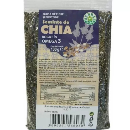Seminte de chia, 500g, Herbavit