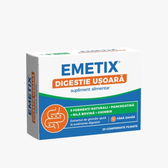 Emetix digestie usoara, 20 comprimate filmate gastrorezistente, Fiterman Pharma