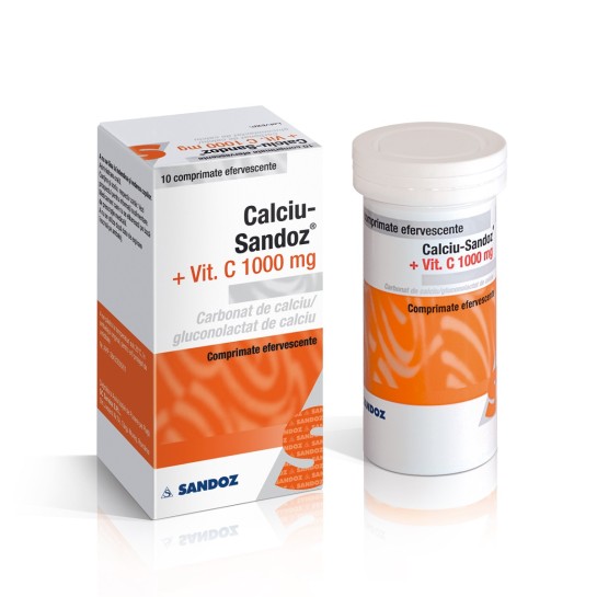 Calciu Vitamina C, 1000mg, 10 comprimate, Sandoz 