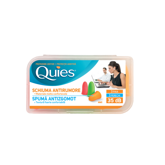 Dopuri de spuma colorata pentru urechi, 3 perechi, Quies 