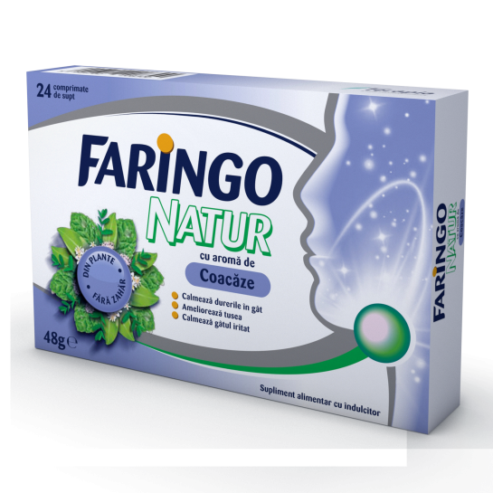 Faringo Natur cu aroma de coacaze, 24 comprimate, Terapia