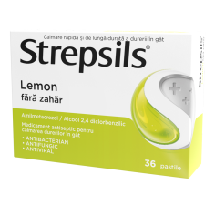 Strepsils Lemon fara zahar, 36 pastile, Reckitt Benckiser