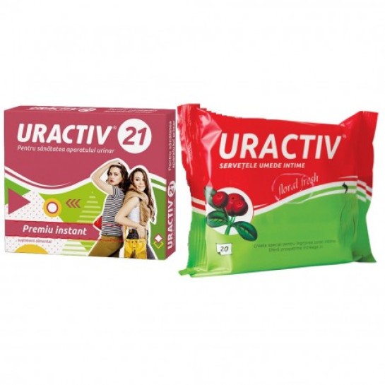 Pachet Uractiv, 21 capsule + Servetele umede intime, 20 bucati, Terapia