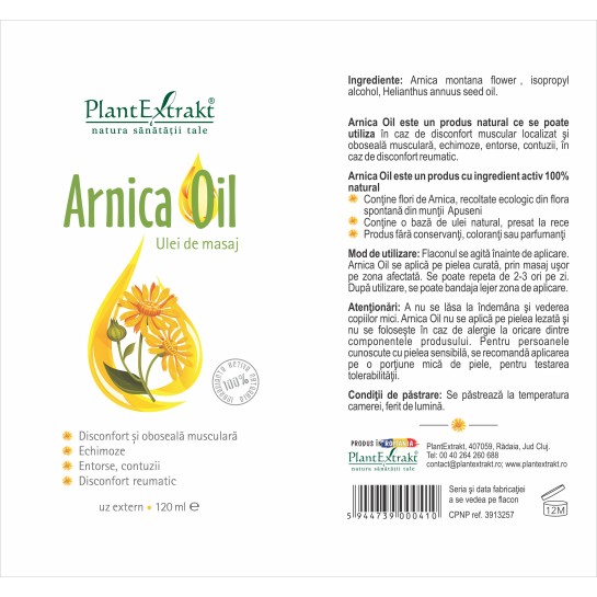 Arnica Oil, masaj 120ml, PlantExtrakt
