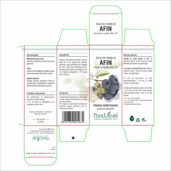 Extract mlădite afin (Vaccinium myrtillus) 50ml, PlantExtrakt