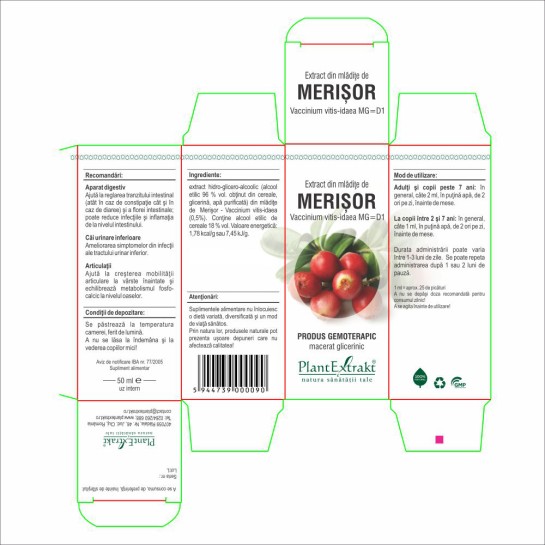 Extract mlădite merisor (Vaccinium vitis idaea) 50ml, PlantExtrakt