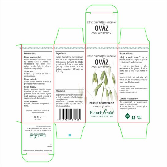 Extract din mlădite si radicele de ovăz (Avena sativa) 50ml, PlantExtrakt