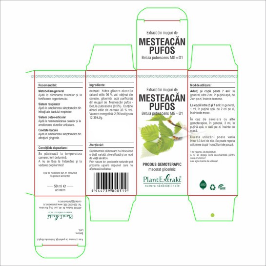 Extract muguri mesteacăn pufos (Betula pubescens), 50ml, PlantExtrakt