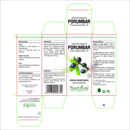 Extract muguri porumbar (Prunus spinosa) 50ml, PlantExtrakt