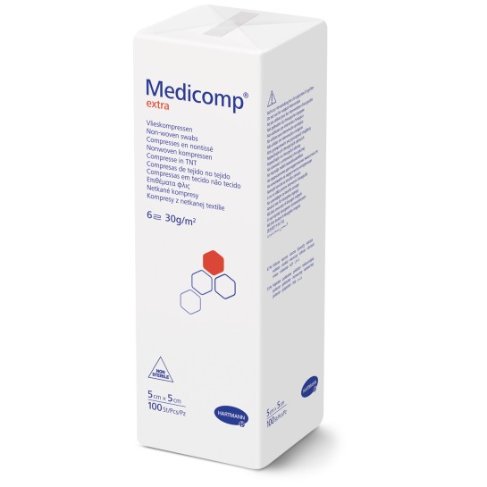 Medicomp Extra, Comprese nesterile 6 straturi, 5x5 cm, 100 bucăti, Hartmann