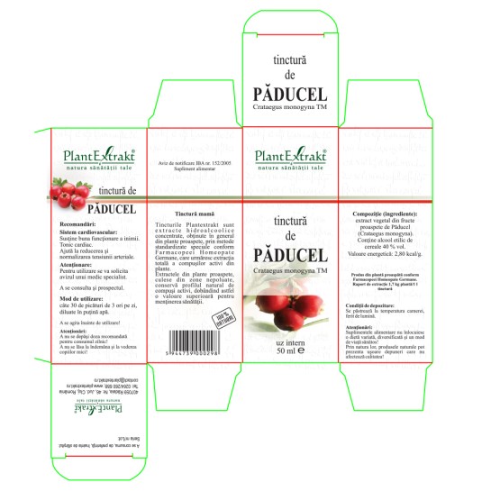 Tinctură păducel (Crategus monogyna TM), 50ml, PlantExtrakt