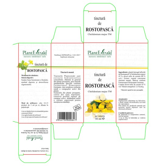 Tinctură rostopască (Chelidonium majus TM), 50ml, PlantExtrakt