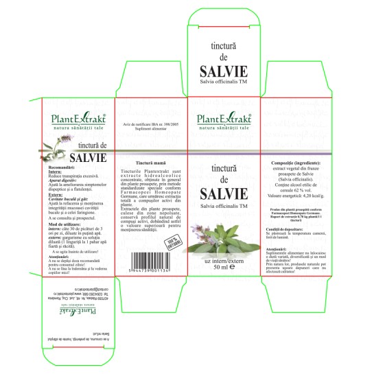 Tinctură salvie (Salvia officinalis TM), 50ml, PlantExtrakt