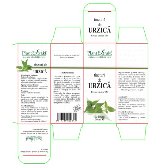 Tinctură urzică (Urtica dioica TM), 50ml, PlantExtrakt