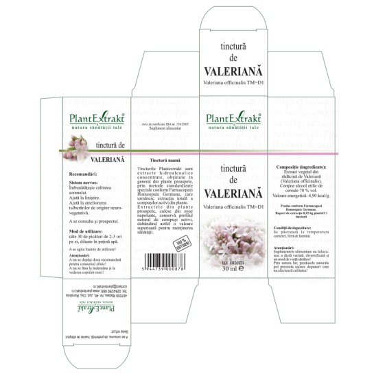 Tinctură valeriană (Valeriana officinalis TM=D1), 30ml, PlantExtrakt