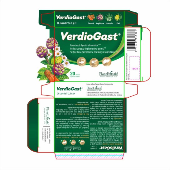 VerdioGast, 20 capsule, PlantExtrakt, supliment alimentar pentru arsuri gastrice