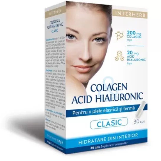 Colagen cu Acid Hialuronic clasic, 30 capsule, Interherb