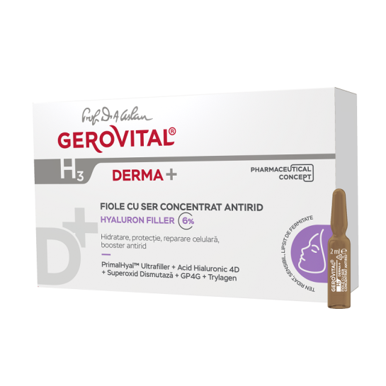 Gerovital H3 Derma+, Fiole cu ser concentrat antirid, 10 fiole x 2ml