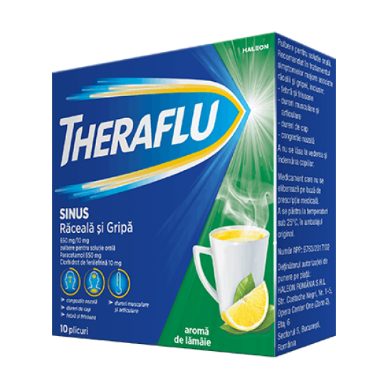 Theraflu Sinus raceala si gripa, 650mg/10mg, 10 plicuri, Haleon