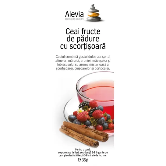 Ceai fructe de padure cu scortisoara, 35g, Alevia